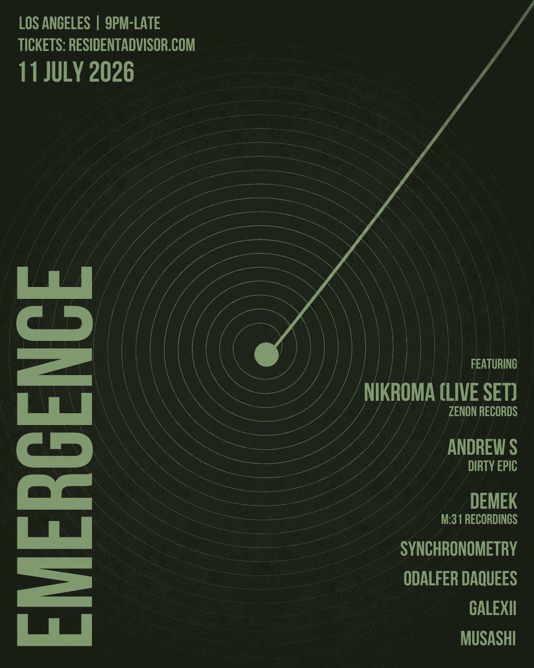EMERGENCE: Nikroma (Live), Andrew S., Demek, Synchronometry, Odalfer Daquees, gALEXii, Musashi