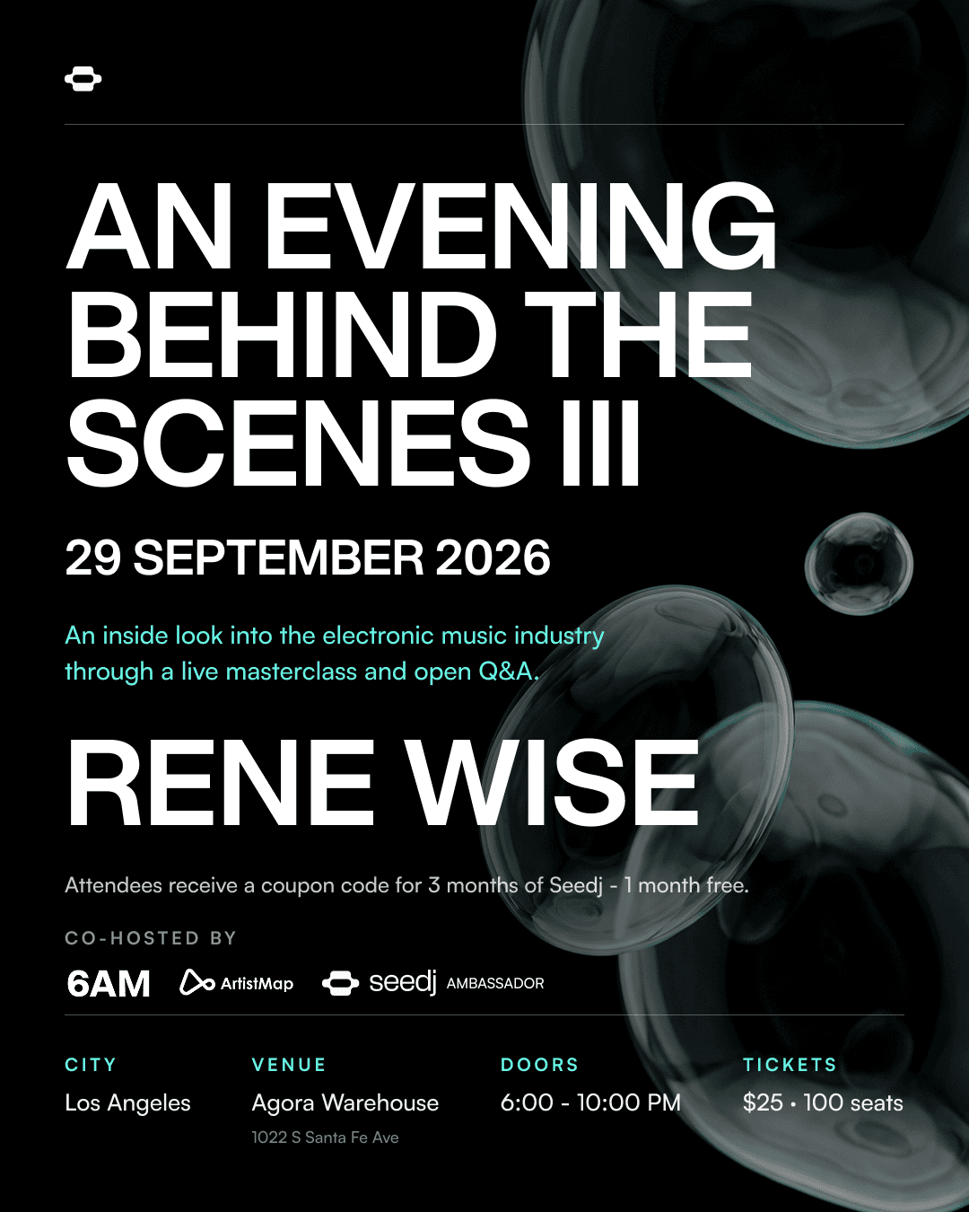 An Evening Behind the Scenes with Rene Wise presented by Seedj & ArtistMap by 6AM